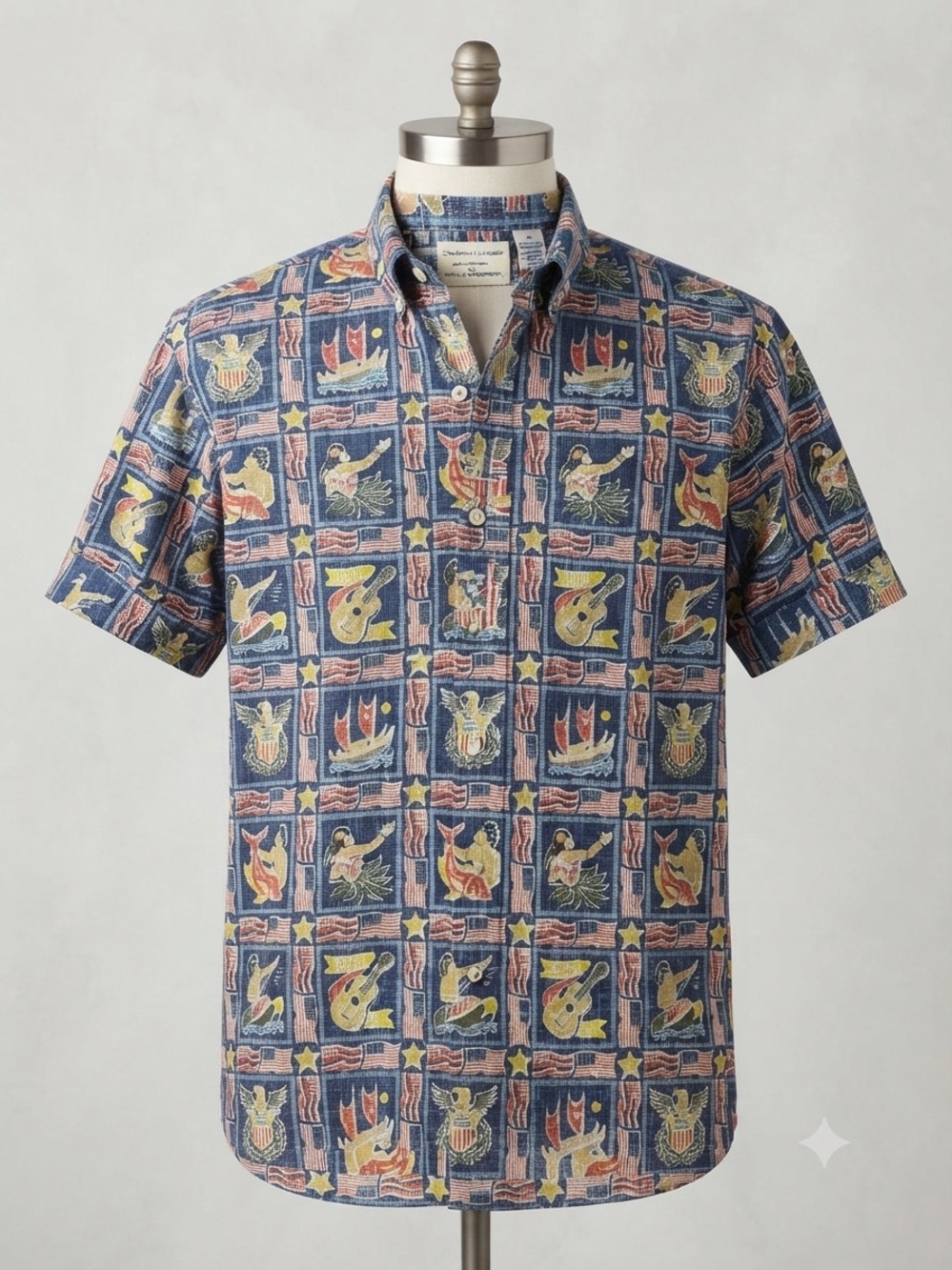 reyn spooner Navy Patriotic 2015 Patchwork Motif Short-Sleeve Button-Down Shirt